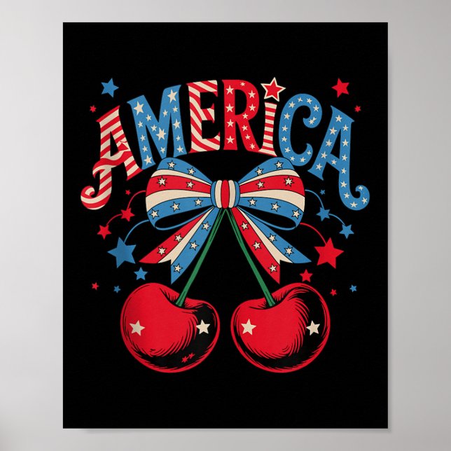 Affiche Cute America Cherries Coquette Bow Cherry 4th Of J (Devant)