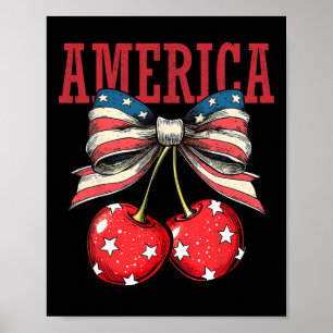 Affiche Cute America Cherries Coquette Bow Funny Cherry 4t