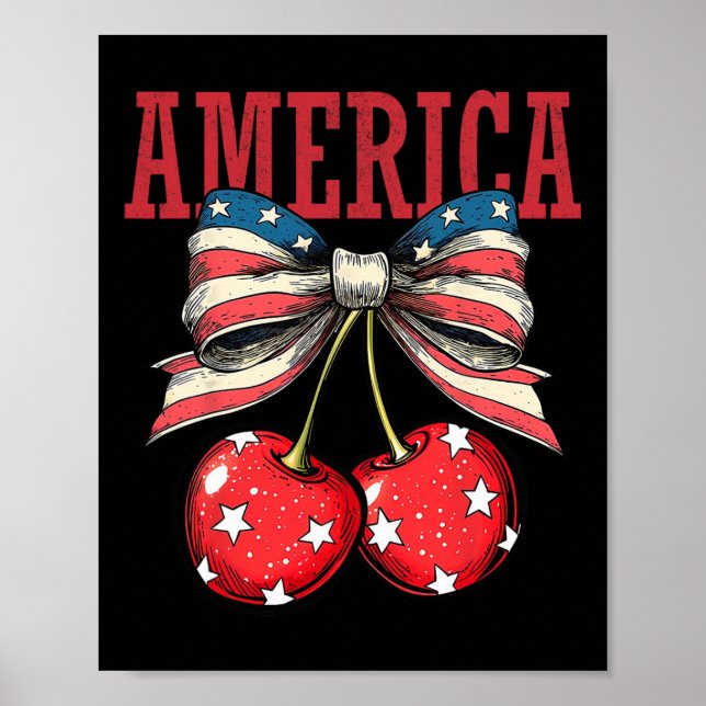 Affiche Cute America Cherries Coquette Bow Funny Cherry 4t (Devant)
