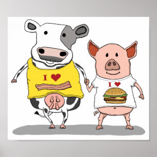 Affiche Cute and Funny Cow and Pig Friends