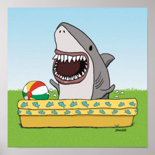 Affiche Cute and Funny Happy Shark in Pool