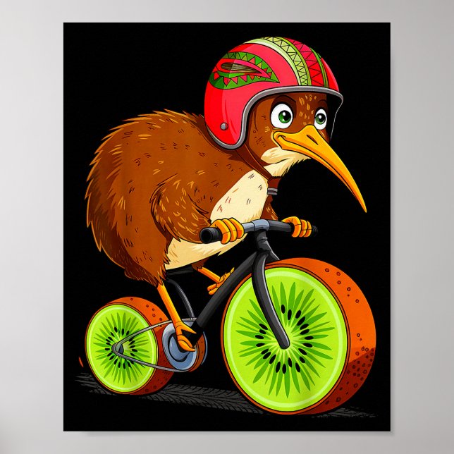 Affiche Cute Animal Kiwi Cycling New Zealand  (Devant)