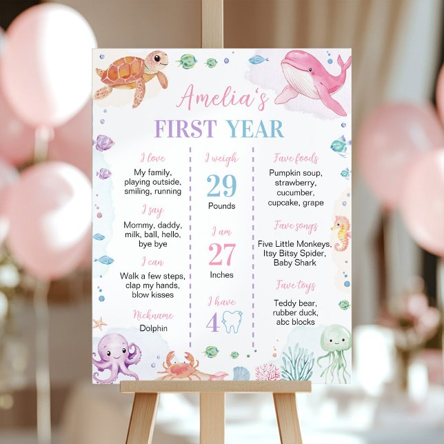 Affiche Cute Animal Océan Sous la mer Anniversaire Jalon (Créateur téléchargé)