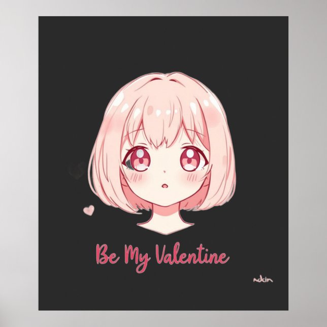 Affiche Cute Anime Girl - Be My Valentine T-Shirt (Devant)