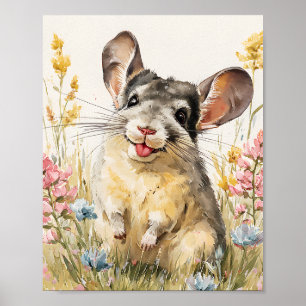 Affiche Cute Aquarelle Chinchilla Imprimer - Funny Chinchi