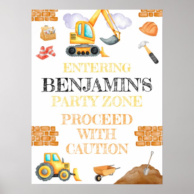 Affiche Cute Aquarelle Construction Anniversaire (Devant)