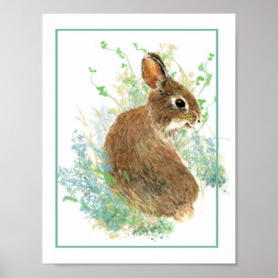 Affiche Cute aquarelle lapin lapin ferme animal