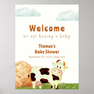 Affiche Cute aquarelle Saint-Vache Baby shower de ferme Bi