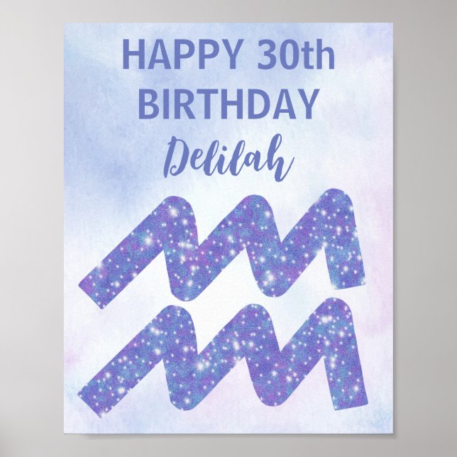 Affiche Cute Aquarius Personnalisé Purple Anniversaire (Devant)