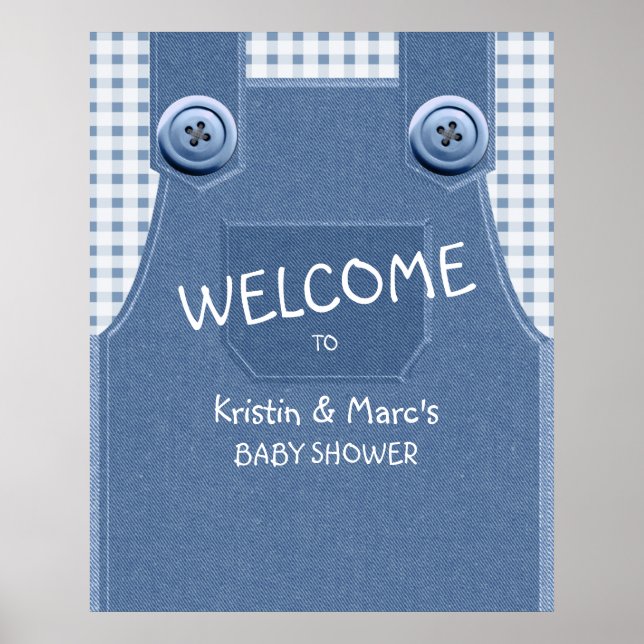 Affiche Cute as a Button Blue Denim Baby Shower  (Devant)