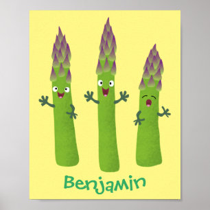 Affiche Cute asperges chantant un trio végétal dessin anim