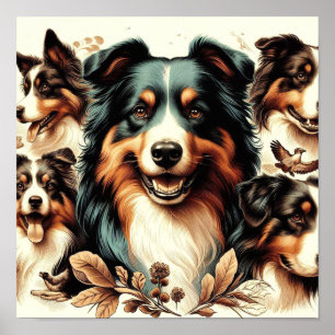 Affiche Cute Australian Shepherd Peinture