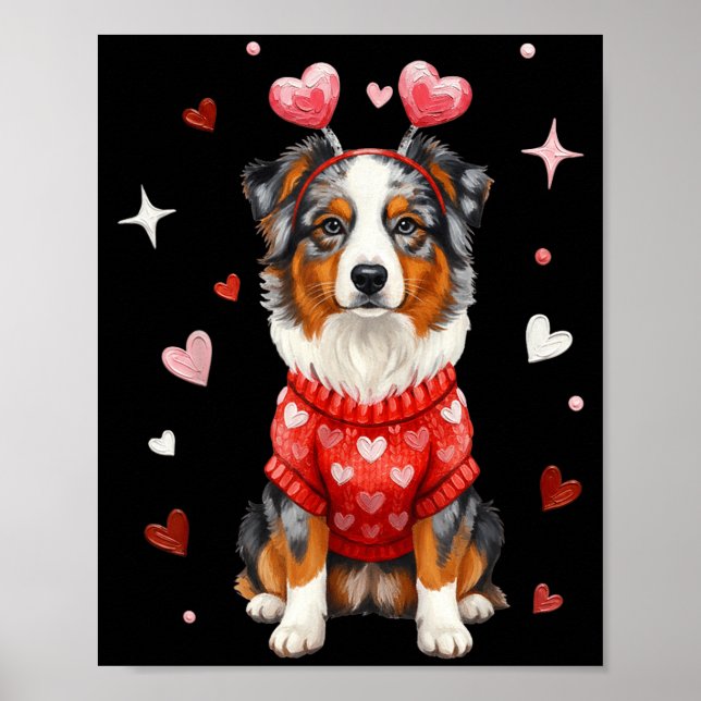 Affiche Cute Australian Shepherd Valentine Heart Valentine (Devant)