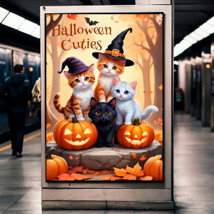 Affiche Cute automne Halloween Chatons Costumes Citrouille