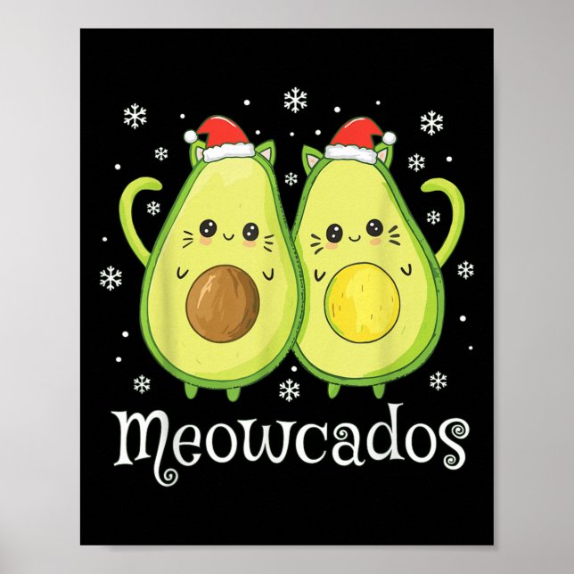 Affiche Cute Avocado Kitten Pun drôle de Noël Alimentation (Devant)