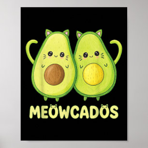 Affiche Cute Avocado Kitten Pun Funny Kawaii Alimentation