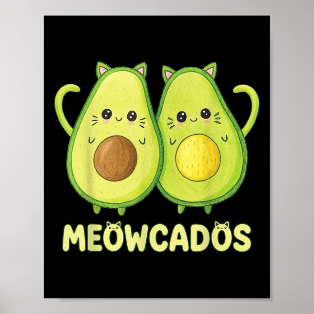 Affiche Cute Avocado Kitten Pun Funny Kawaii Alimentation  (Devant)