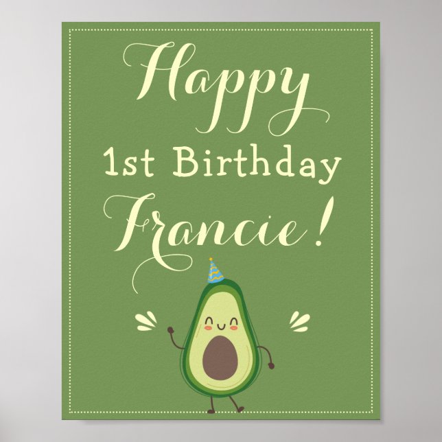 Affiche Cute Avocado Personnalisez 1er anniversaire Bienve (Devant)