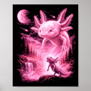 Affiche Cute axolotl hurlant à la lune mème mystique