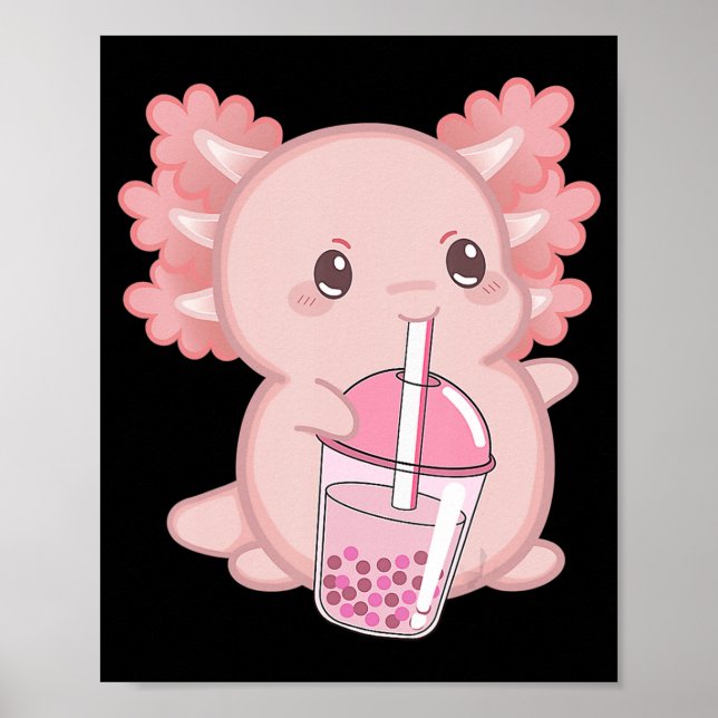 Affiche Cute Axolotl Japonais Fraise Lait Anime rose K (Devant)