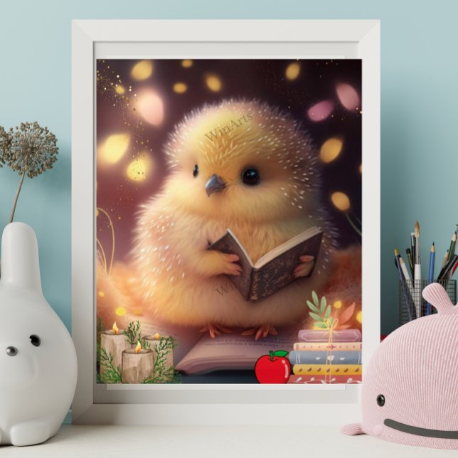 Affiche Cute Baby Chick lire un livre Art Nursery (Créateur téléchargé)