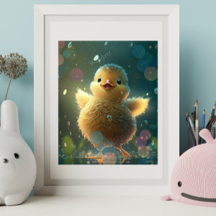 Affiche Cute Baby Duck Dancing in the Rain Art