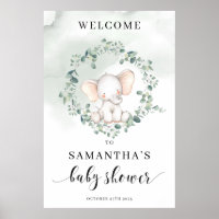 Cute baby elephant green eucalyptus welcome sign
