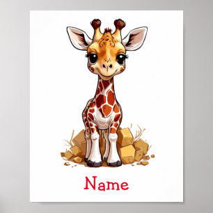 Affiche Cute Baby Giraffe Nom personnalisé