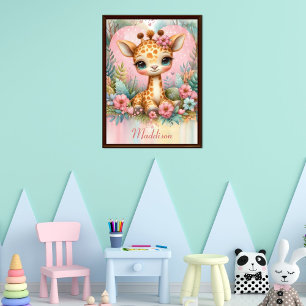 Affiche Cute Baby Giraffe Nom personnalisé Nursery