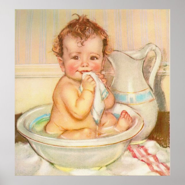 Affiche Cute Baby Having a Bath (Devant)