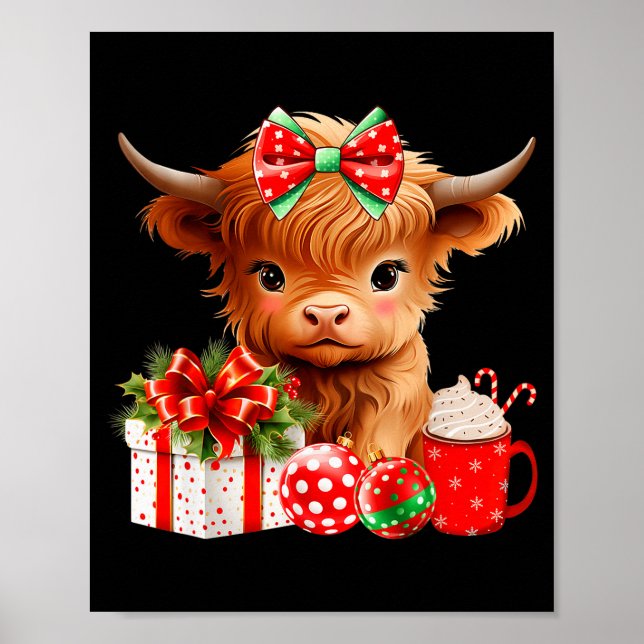 Affiche Cute Baby Highland Cow Merry Christmas Farmer Cow  (Devant)