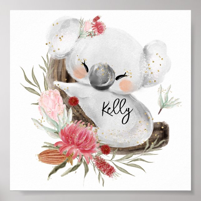 Affiche Cute Baby Koala Gold Speckle Nom personnalisé (Devant)