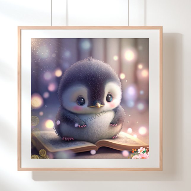 Affiche Cute Baby Penguin lire un livre Art Nursery (Créateur téléchargé)
