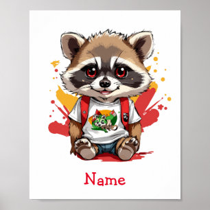 Affiche Cute Baby Raccoon Nom personnalisé