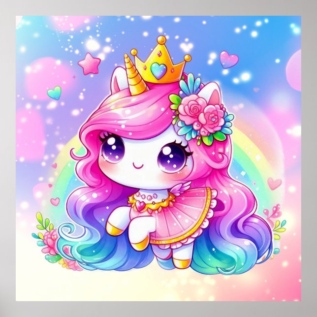Affiche Cute Baby Rainbow Unicorn (Devant)