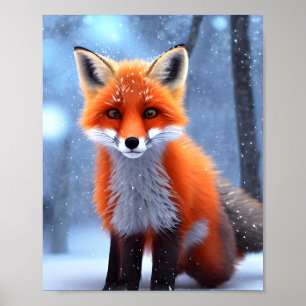 Affiche Cute Baby Red Fox in the Snow 
