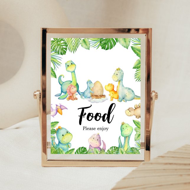 Affiche Cute Baby shower Dinosaur (Greenery Dinosaur Baby Shower Food Sign)