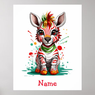 Affiche Cute Baby Zebra Nom personnalisé