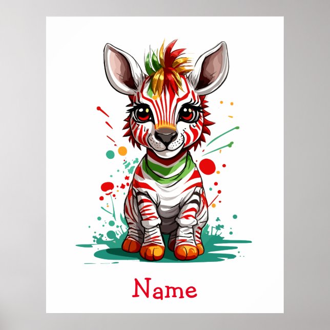 Affiche Cute Baby Zebra Nom personnalisé (Devant)