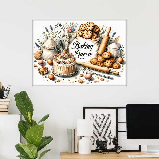 Affiche Cute baking Queen nourriture art de mot  (Bureau à domicile)