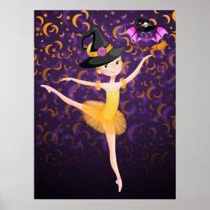 Affiche Cute Ballerina Halloween Bat et lune Ballet