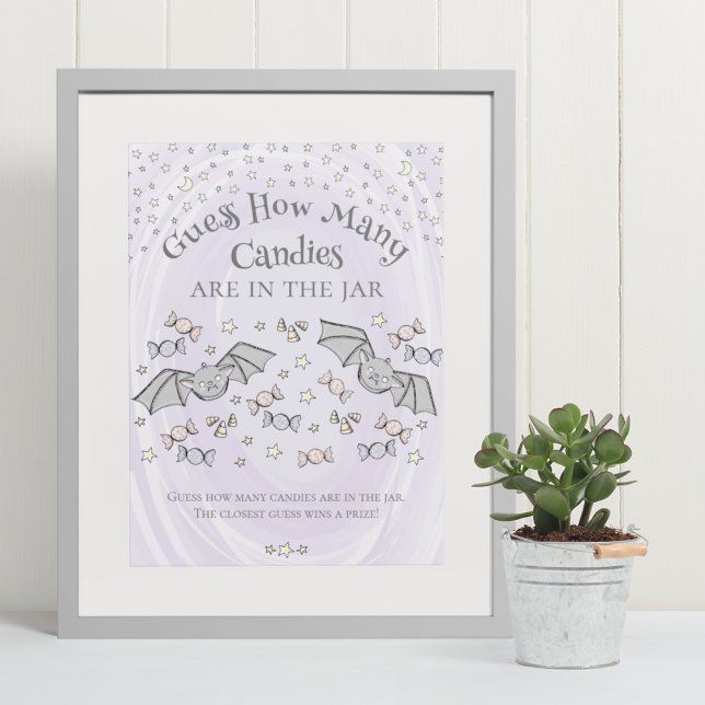 Affiche Cute Bats Devine Combien De Candies Baby shower Je (Cute & Whimsical Fall Baby Shower Game Poster. Frame Not Included. Hand-Drawn Baby Bats Drawing.)