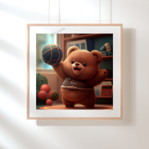 Affiche Cute Bear jouant Basketball Art Personnalisé