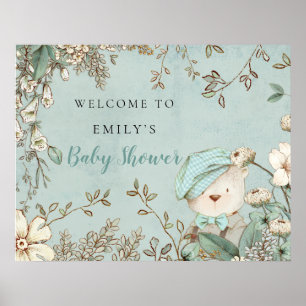 Affiche Cute Bear Vintage Baby shower de bienvenue Poudre 