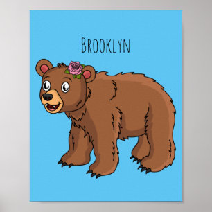Affiche Cute bear with flower cartoon illustration 