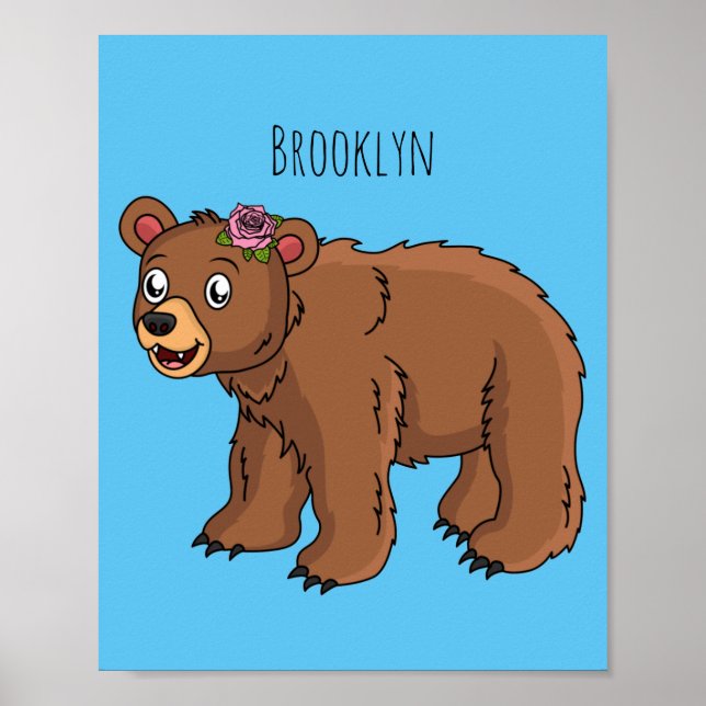 Affiche Cute bear with flower cartoon illustration  (Devant)