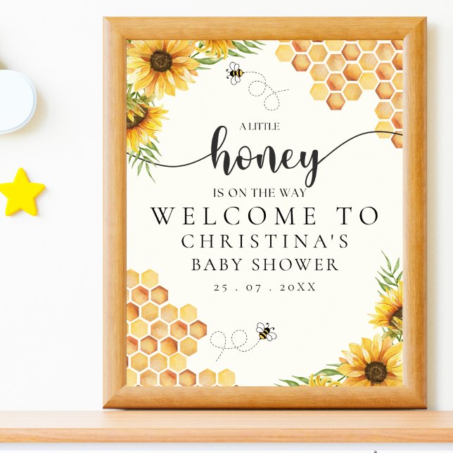Affiche Cute Bee and Sunflower Baby shower (Créateur téléchargé)