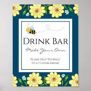 Affiche Cute Bee Baby Shower Custom Drink Bar Party Sign