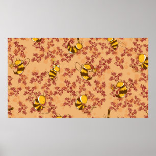 Affiche Cute bee background pattern
