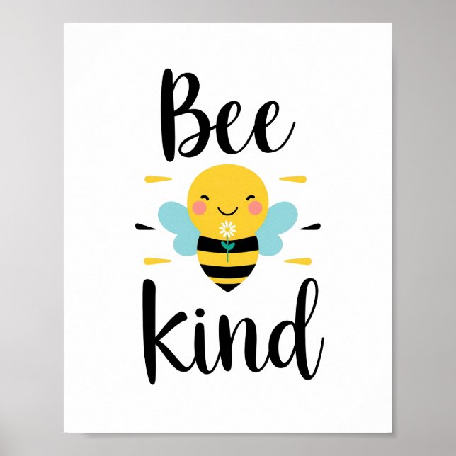 Affiche Cute "Bee Kind" Pun with Bumblebee (Devant)